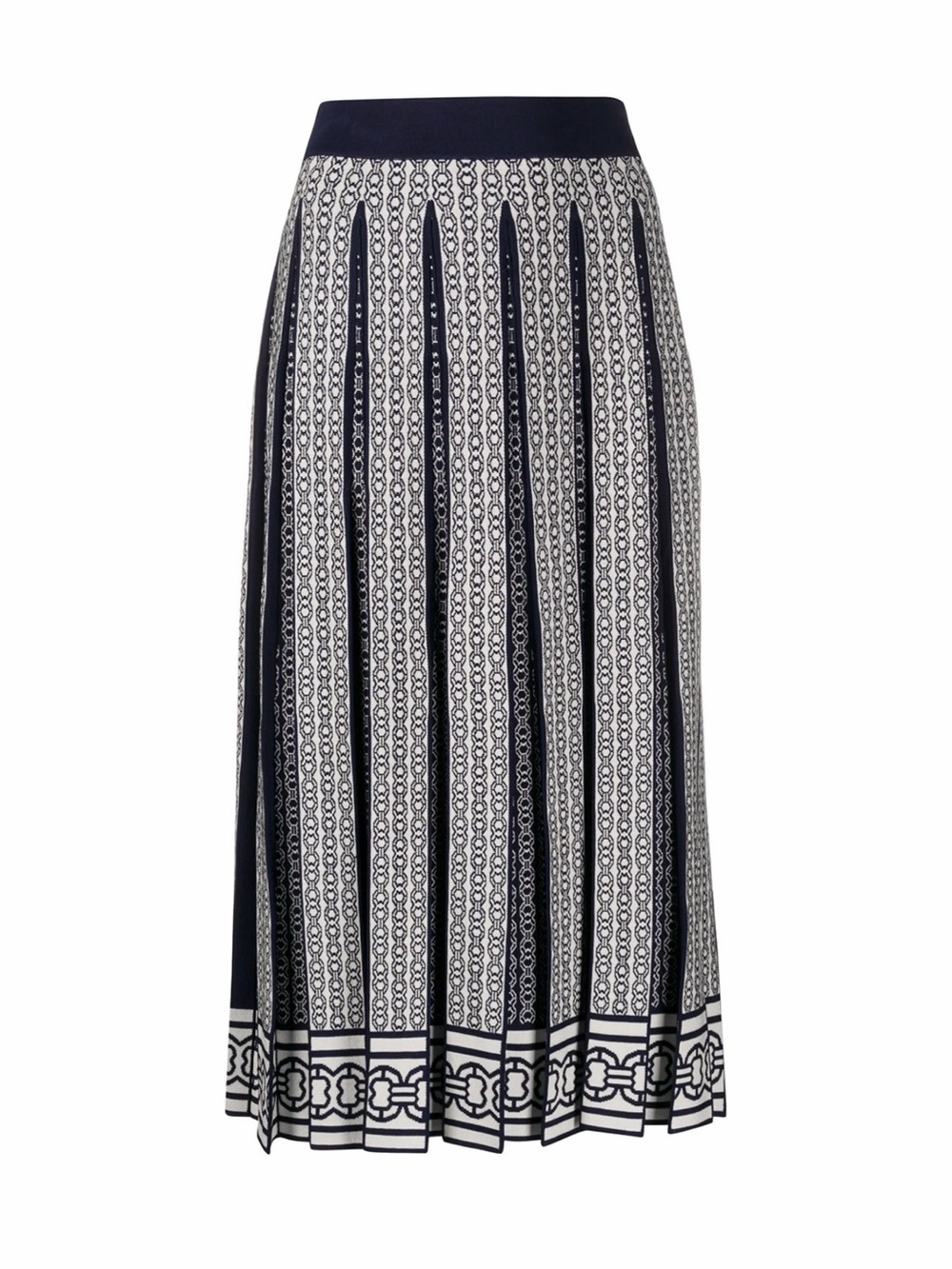 Tory Burch Navy and White Midi Skirt with Geometric Stripe $245 OBO.